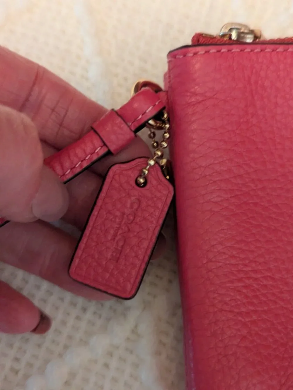 COACH Dempsey Double Zip Wristlet with Patch - Fuchsia color